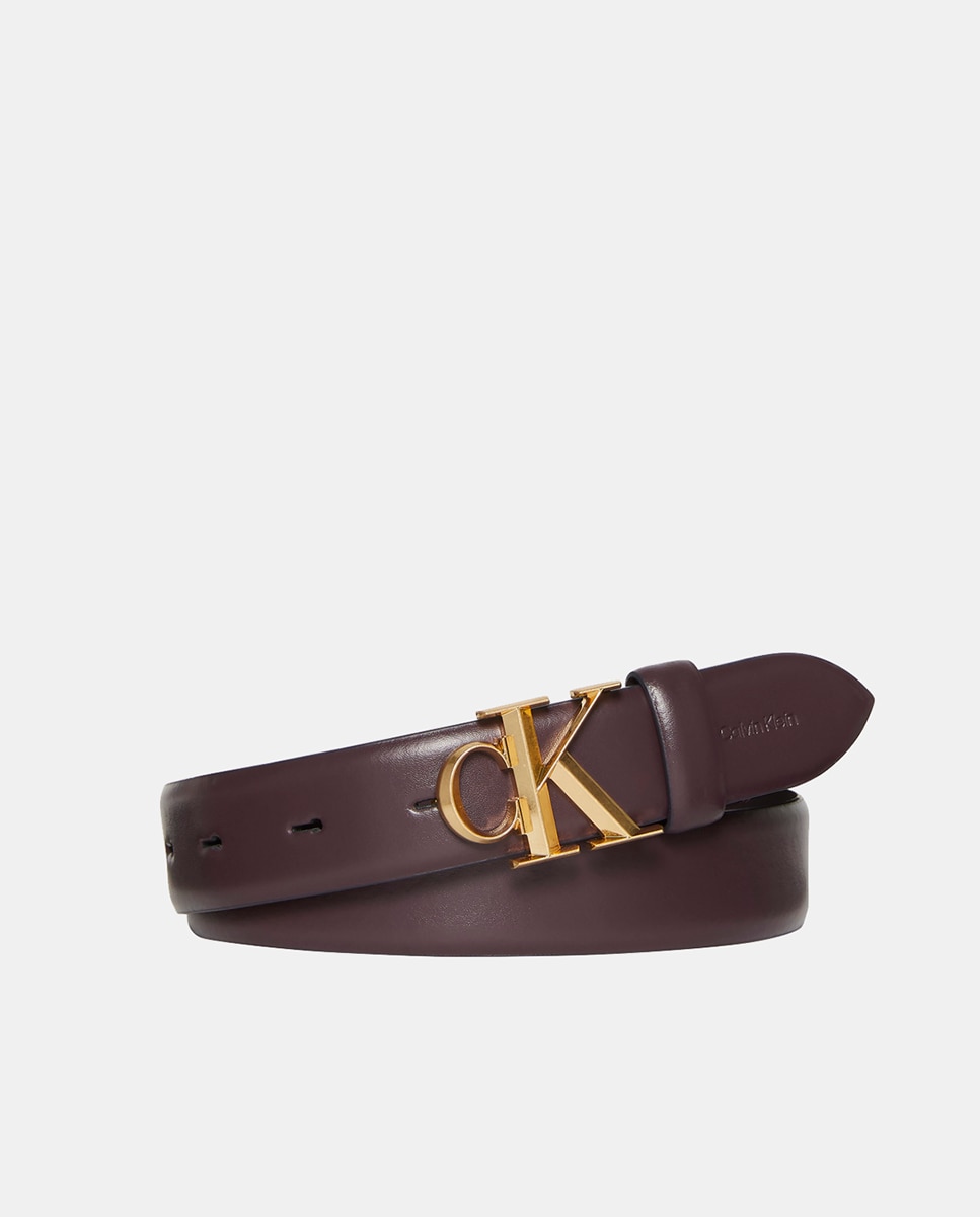 Cinto em Pele com Fivela de Logótipo CK Bordeaux-1