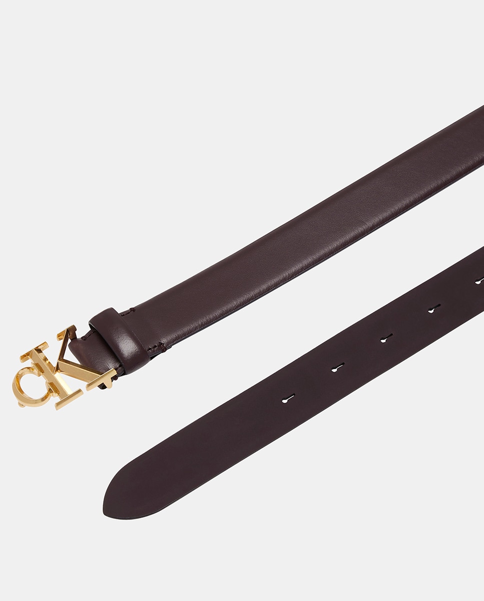Cinto em Pele com Fivela de Logótipo CK Bordeaux-3