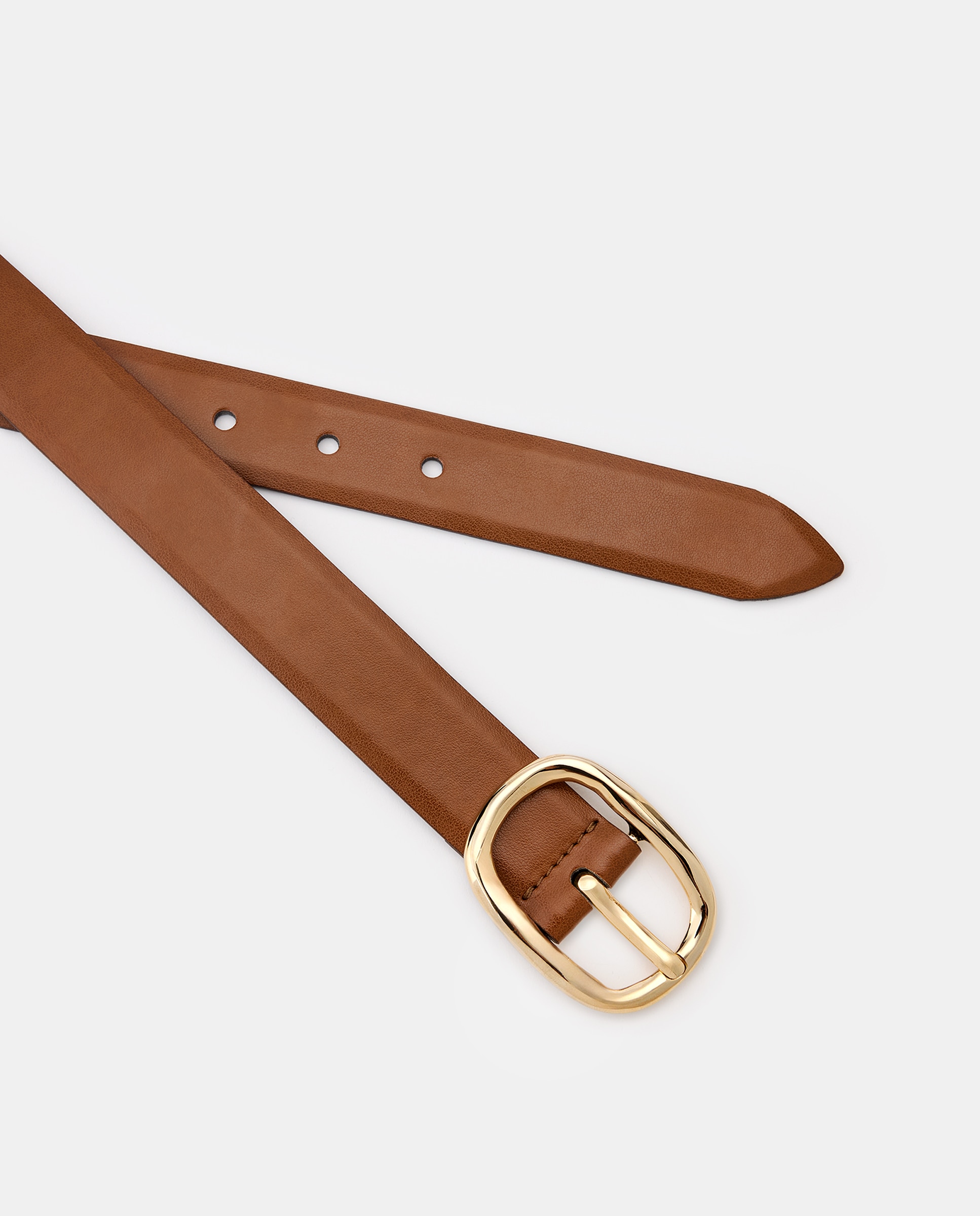 Cinto em Pele com Fivela Dupla Castanho-claro-2