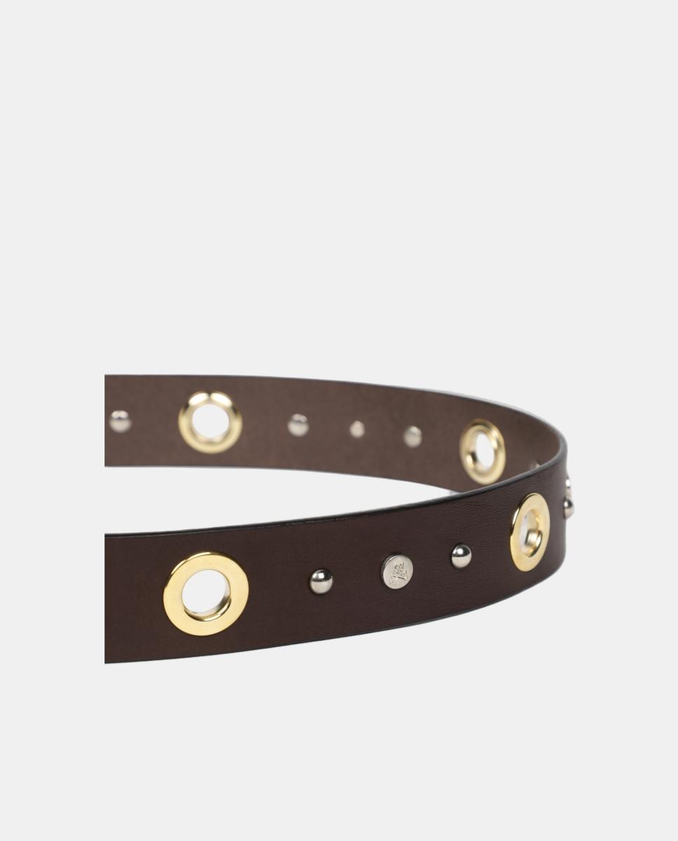 Cinto em Pele com Perfurações Castanho-3