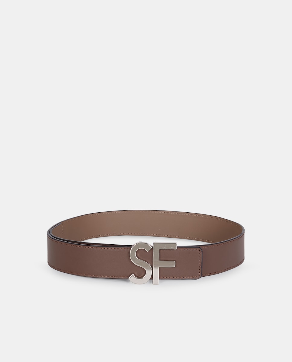Cinto Reversível com Fivela Metálica Castanho-escuro-1