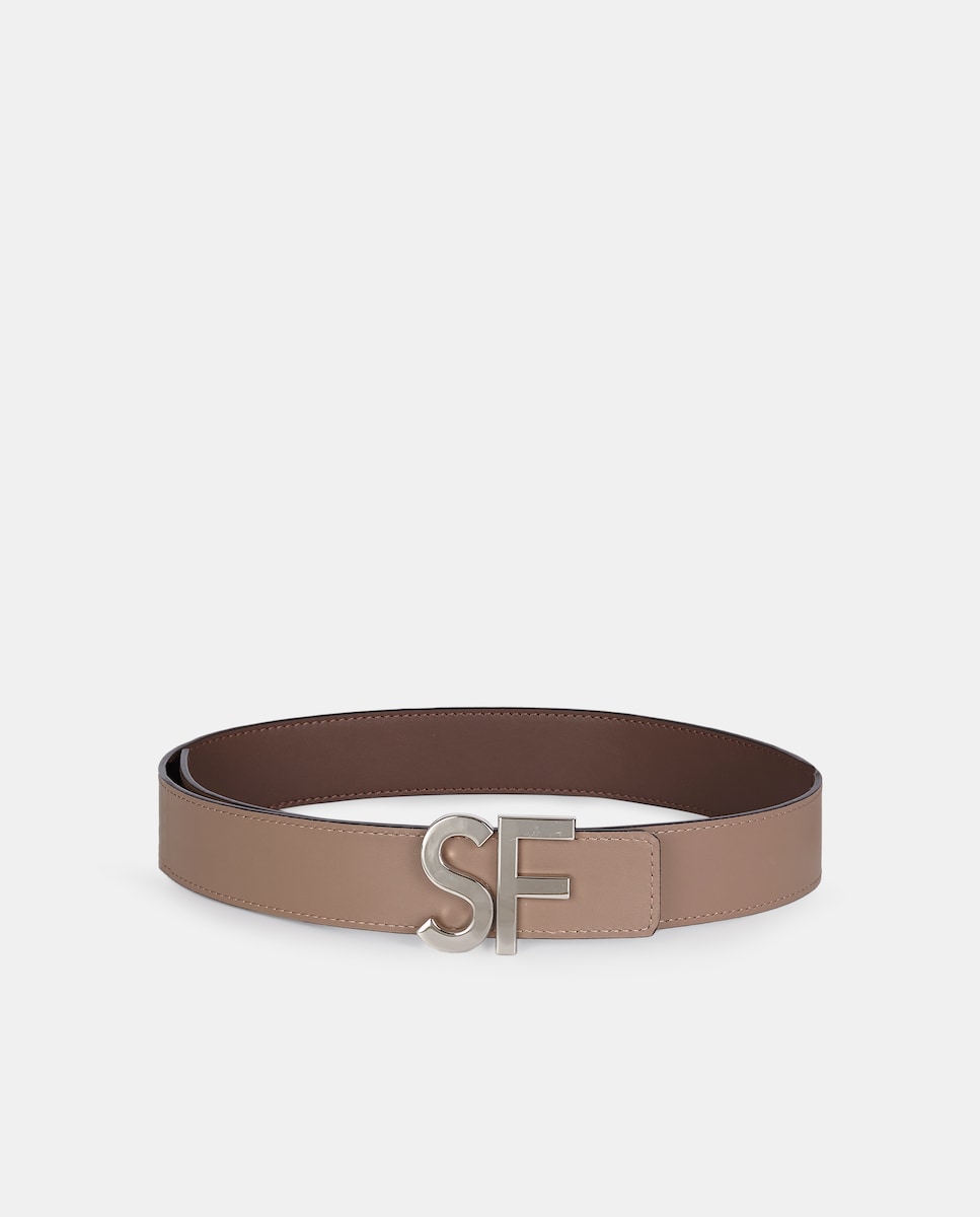 Cinto Reversível com Fivela Metálica Castanho-escuro-2