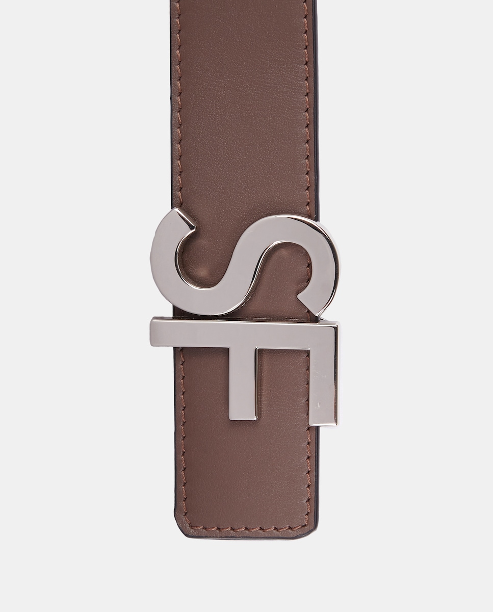 Cinto Reversível com Fivela Metálica Castanho-escuro-3