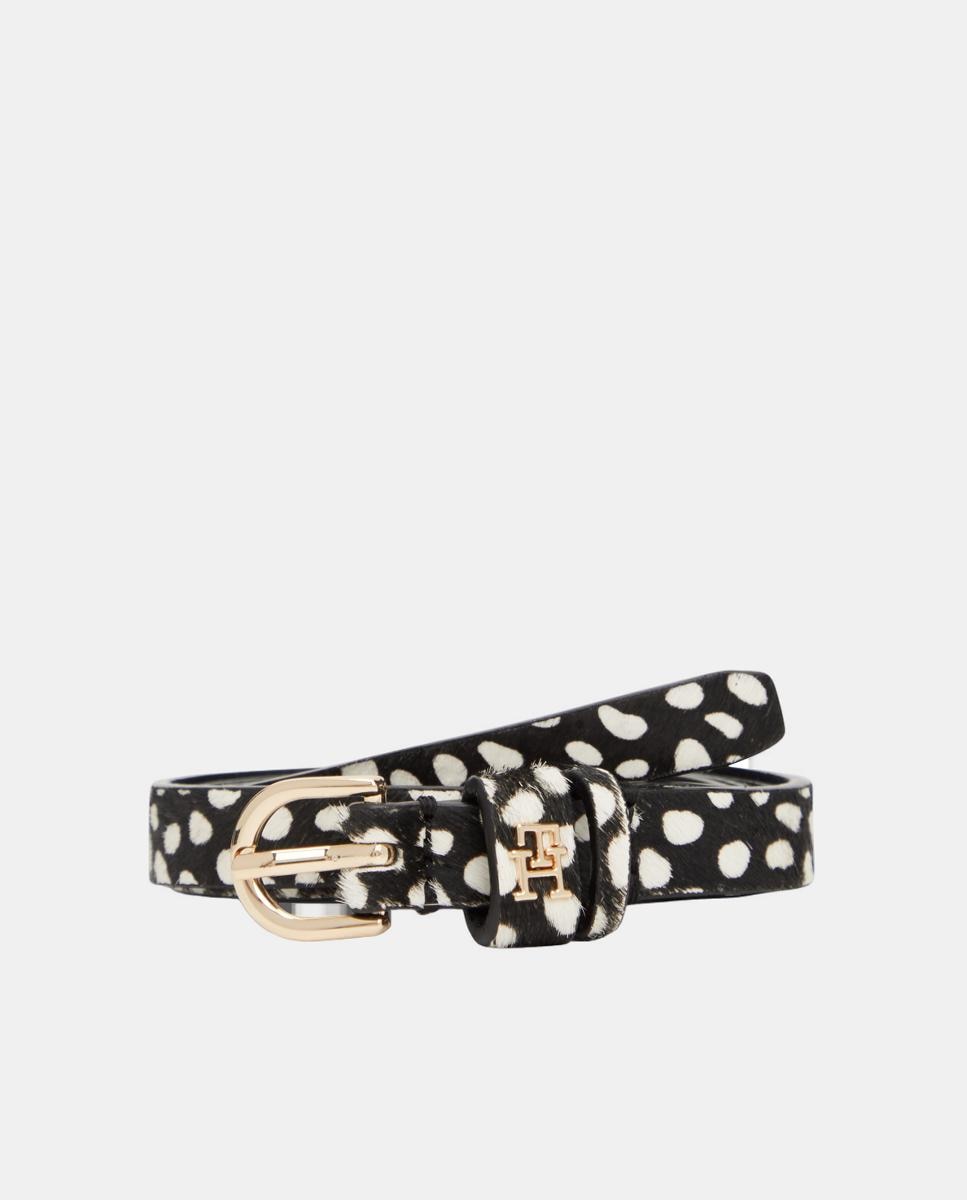 Cinto em Pele com Animal Print - Branco/Preto Preto-1