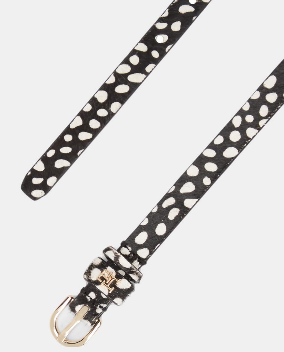 Cinto em Pele com Animal Print - Branco/Preto Preto-2
