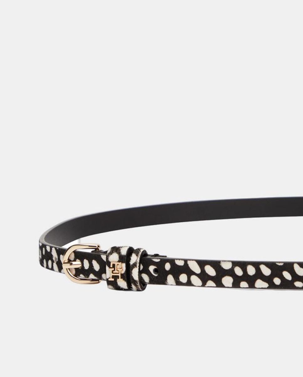 Cinto em Pele com Animal Print - Branco/Preto Preto-3
