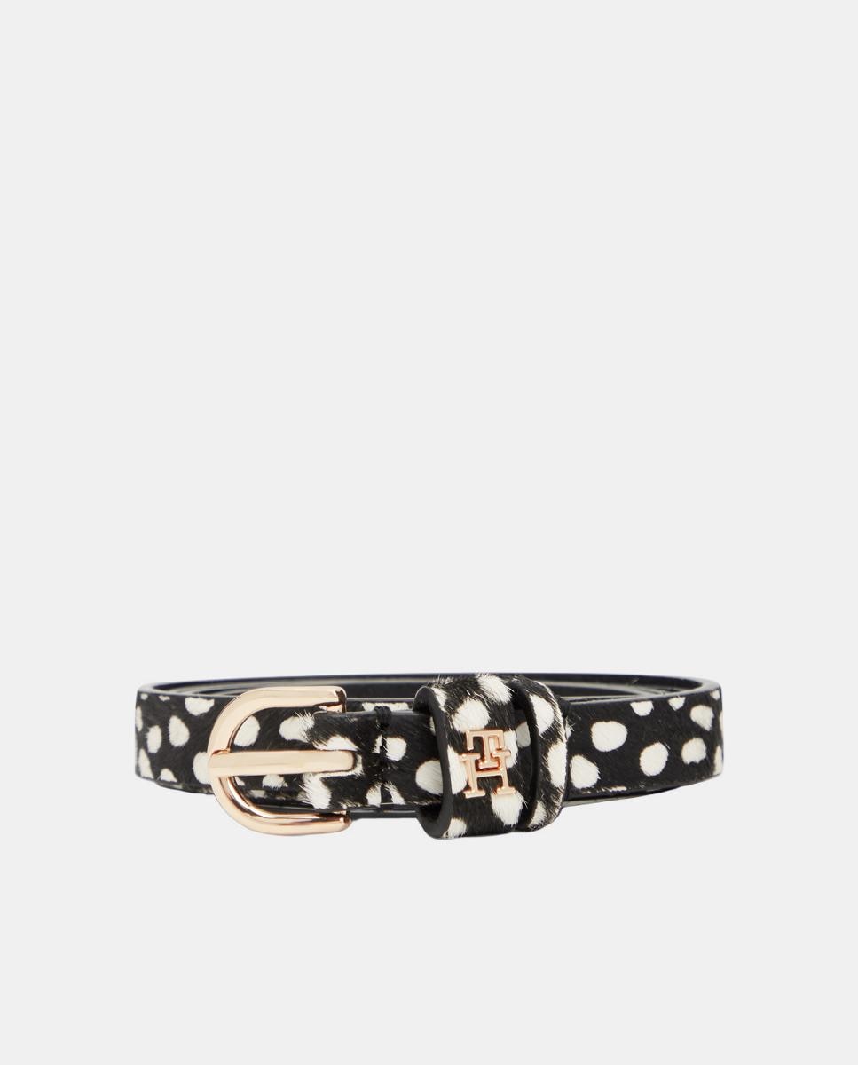 Cinto em Pele com Animal Print - Branco/Preto Preto-4