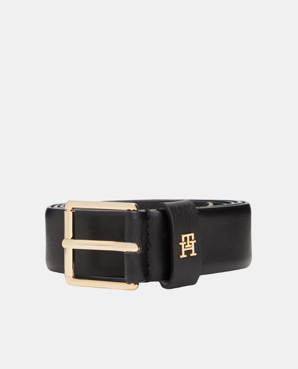 Cinto em Pele com Fivela Quadrada - Preto Preto-2