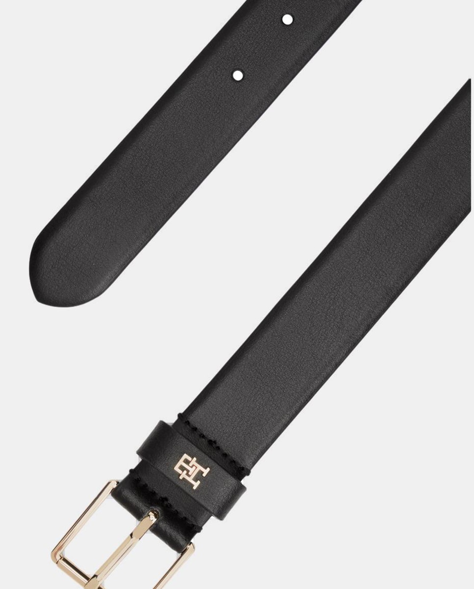 Cinto em Pele com Fivela Quadrada - Preto Preto-4