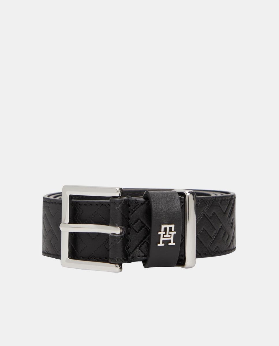 Cinto em Pele com Estampado de Monograma - Preto Preto-2