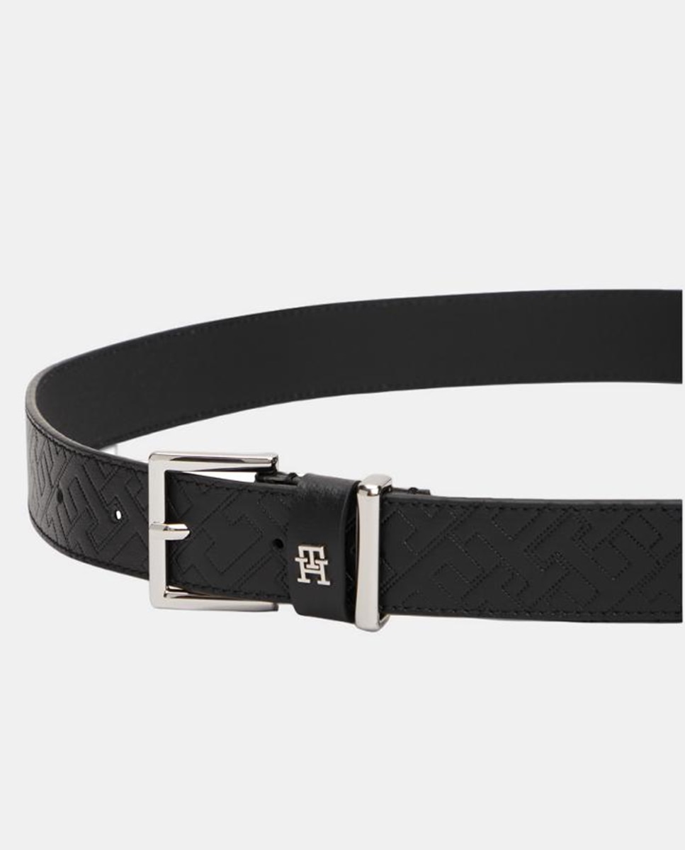 Cinto em Pele com Estampado de Monograma - Preto Preto-3
