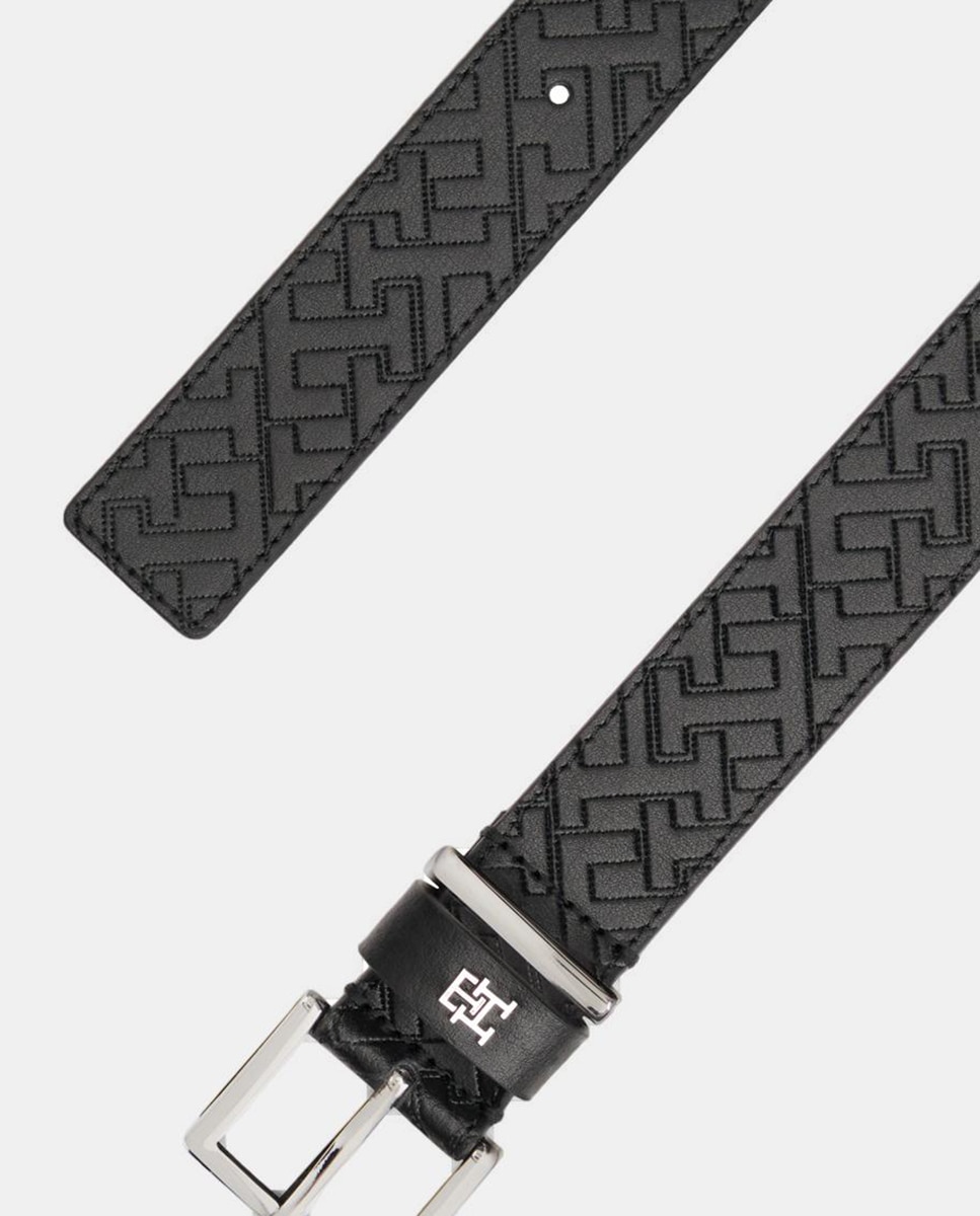Cinto em Pele com Estampado de Monograma - Preto Preto-4