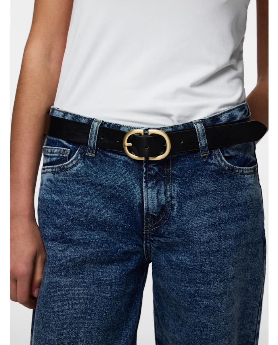 Cinto em Pele com Fivela Dourada - Preto Preto-3