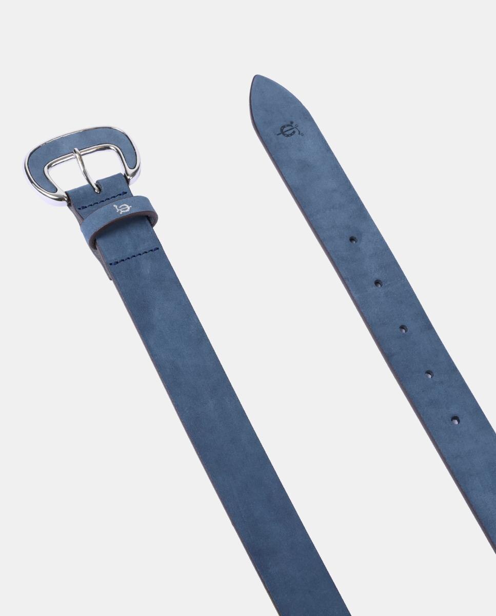 Cinto em Pele com Fivela de Ferradura Azul-2