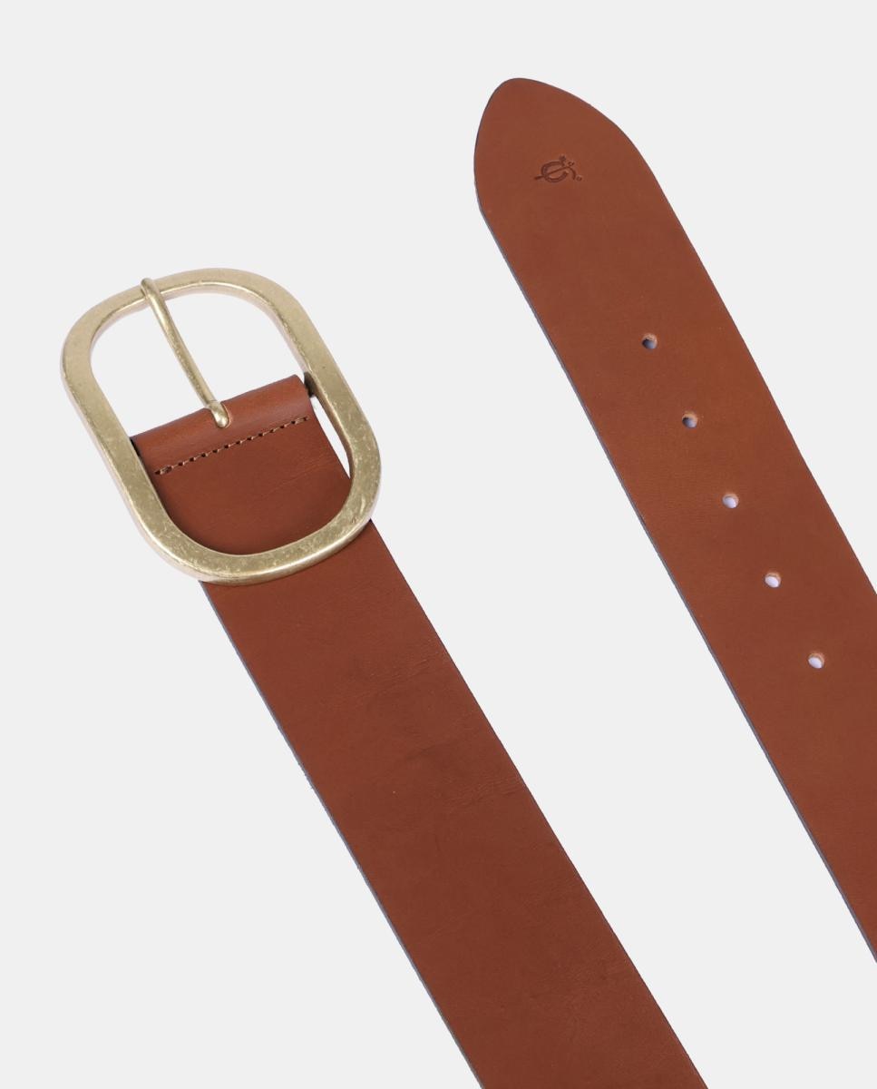 Cinto em Pele com Fivela Dupla Castanho-2