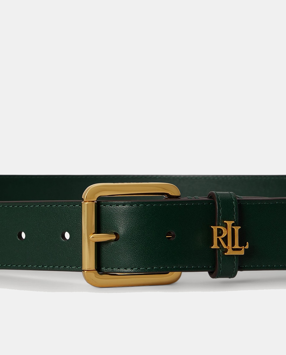 Cinturón de mujer de piel con hebilla dorada - Lauren Ralph Lauren - Verde oscuro Verde oscuro-2