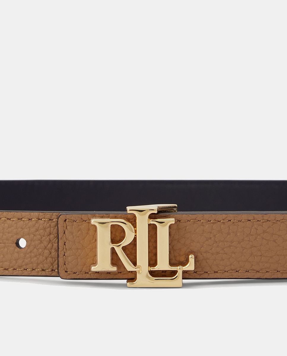Cinturón reversible de mujer de piel con hebilla dorada - Lauren Ralph Lauren - Marrón claro Marrón claro-3