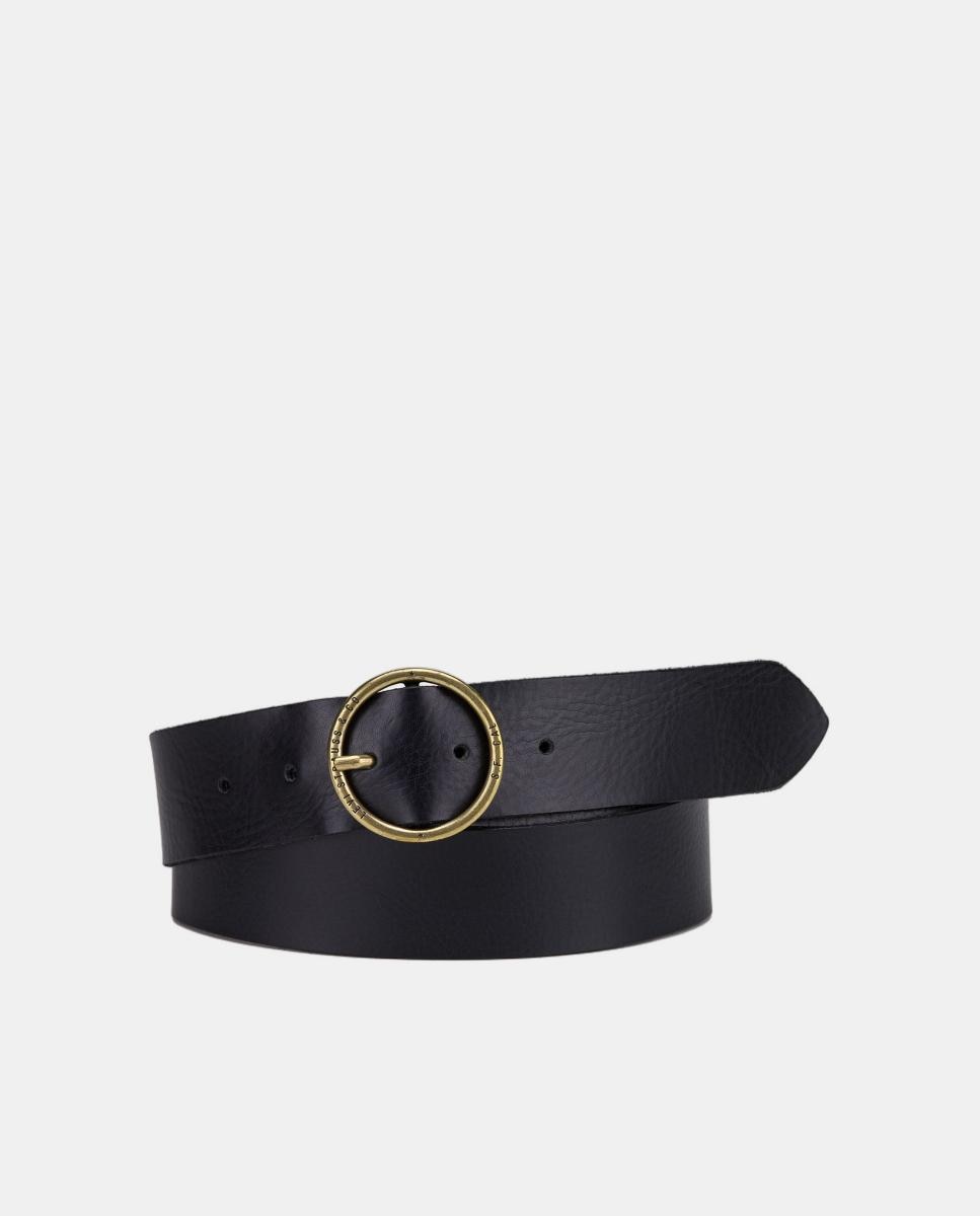 Cinto em pele preto com fivela redonda Preto-1