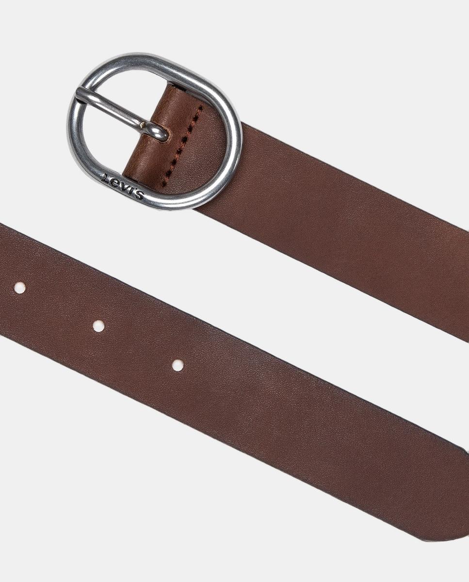 Cinto em pele preto com fivela oval Castanho-2