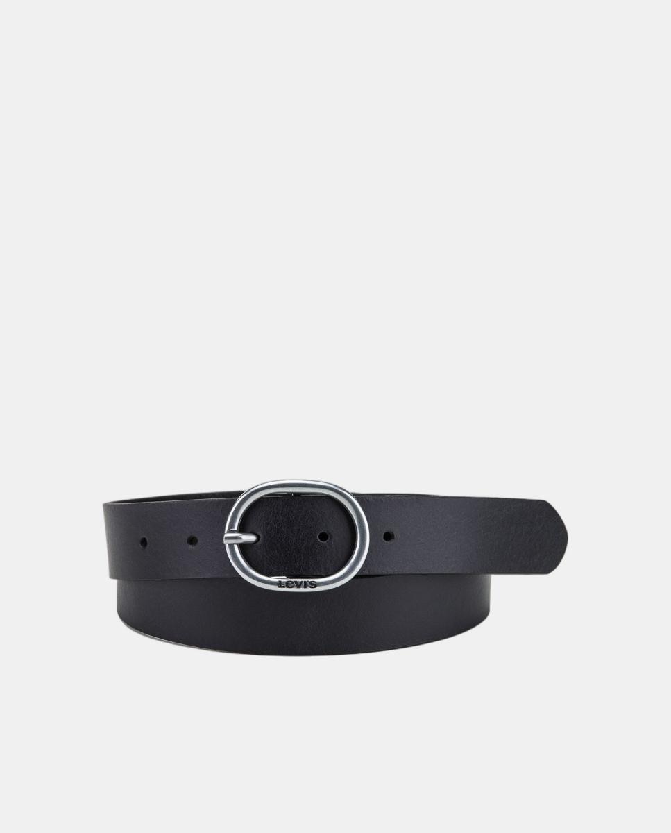 Cinto em pele preto com fivela oval Preto-1