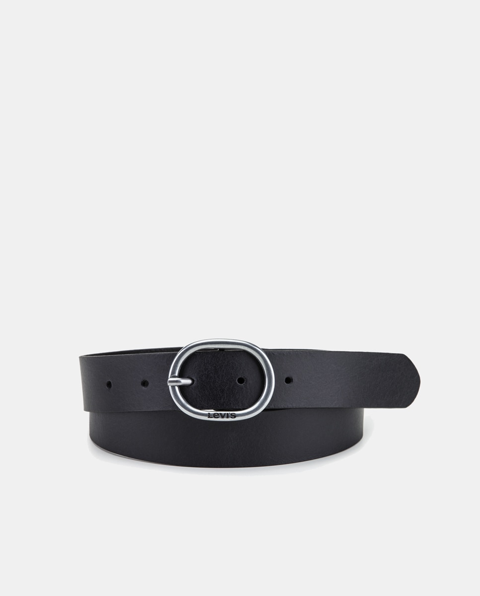 Cinto em pele preto com fivela oval Preto-3