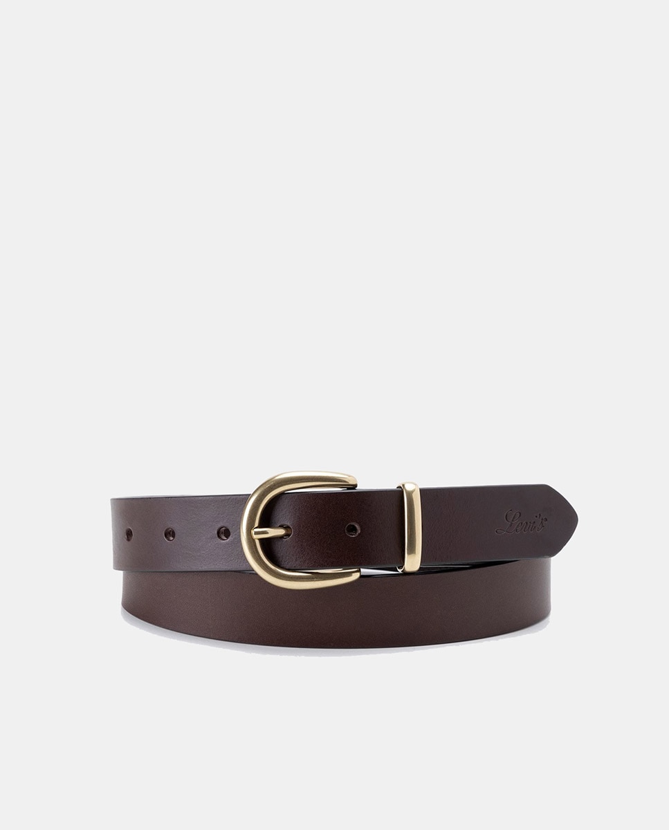 Cinto em Pele com Fivela Dourada Modelo Women's Phoebe - Castanho Castanho-1