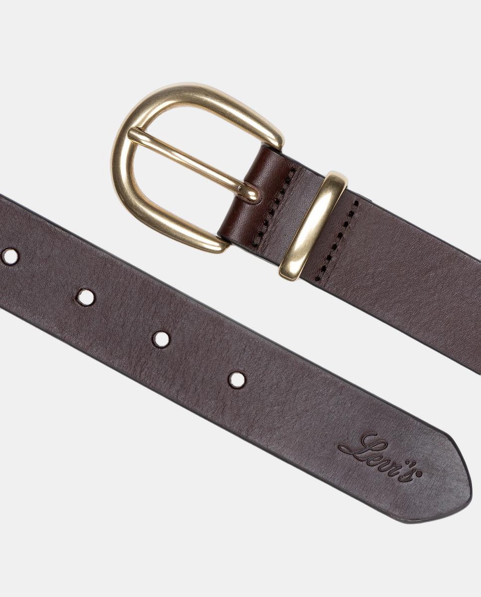 Cinto em Pele com Fivela Dourada Modelo Women's Phoebe - Castanho Castanho-2