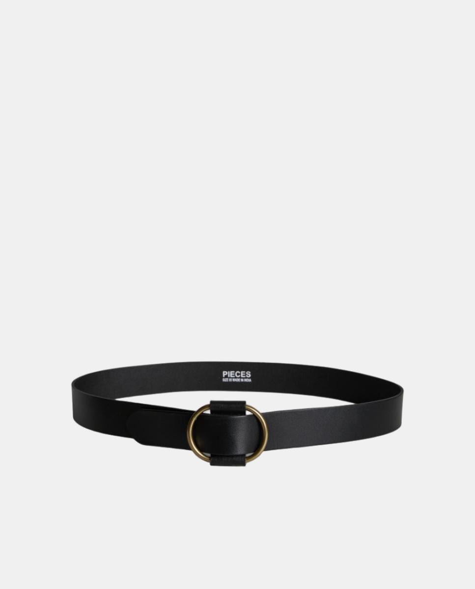Cinto de pele castanho com fivela oval Preto-1