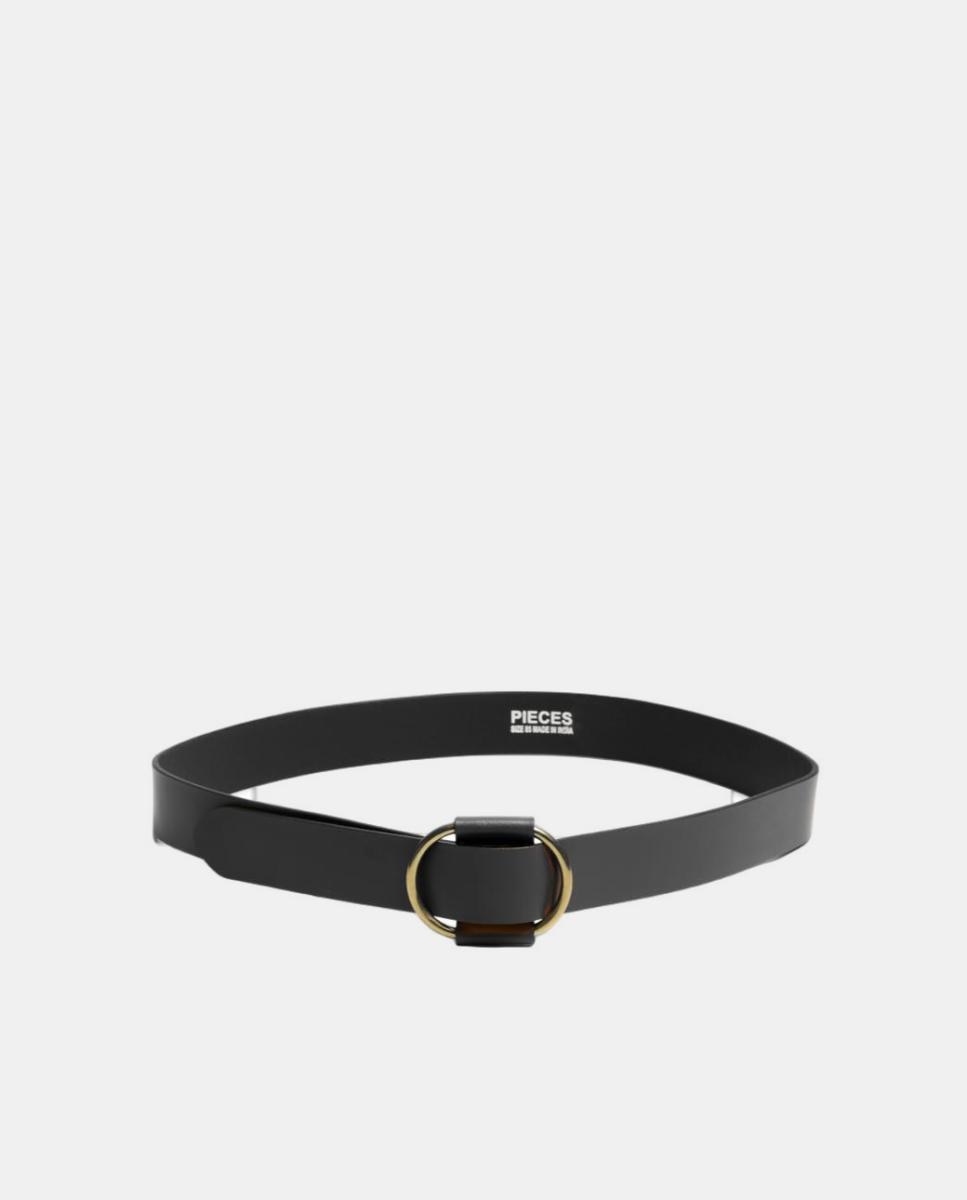 Cinto de pele castanho com fivela oval Preto-2