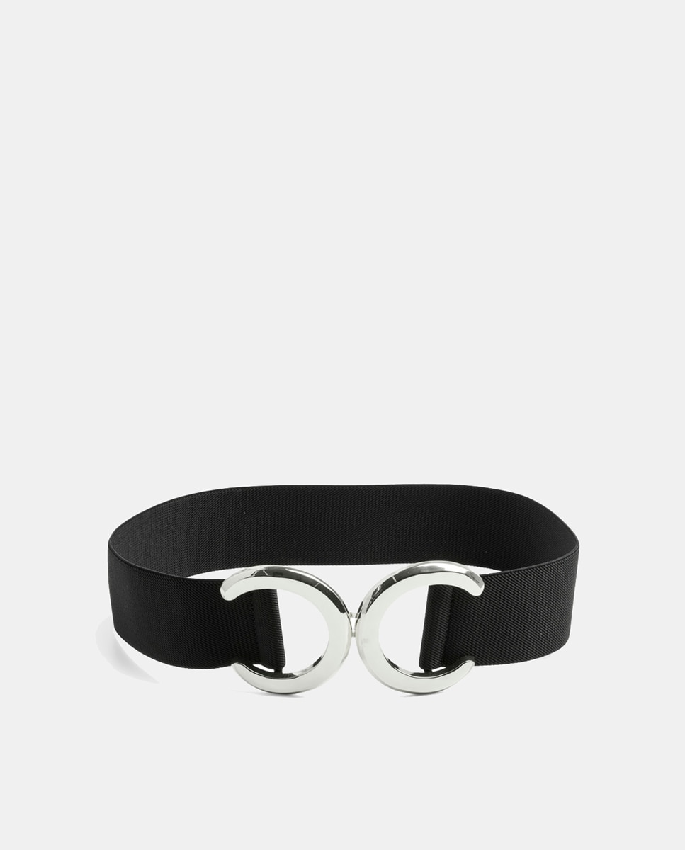 Cinto Elástico com Fivela Dourada Grande - Preto Prata-2