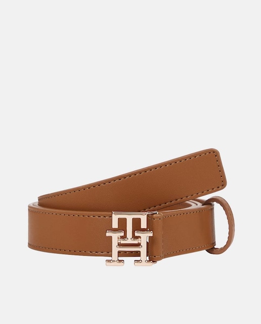 Imagen 0 de Cinturón de piel de mujer en color marrón con hebilla del logotipo de Tommy Hilfiger