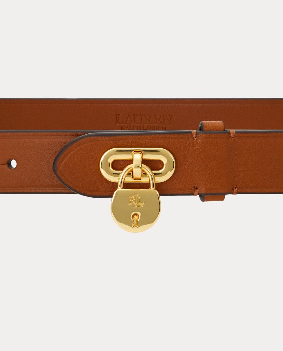 Cinto em Pele com Fivela de Cadeado Camel-2