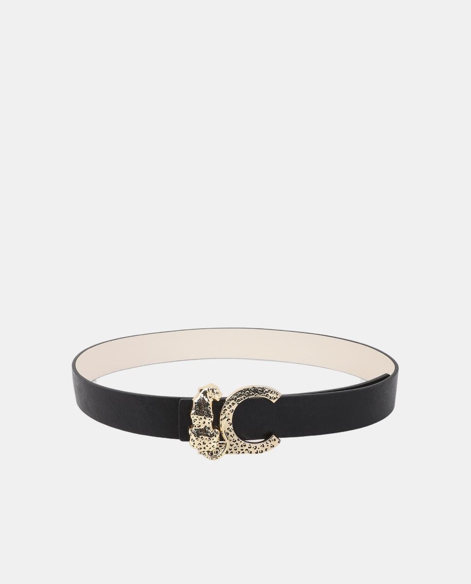 Cinto Reversível com Fivela com Logótipo e Animal Print Preto-2
