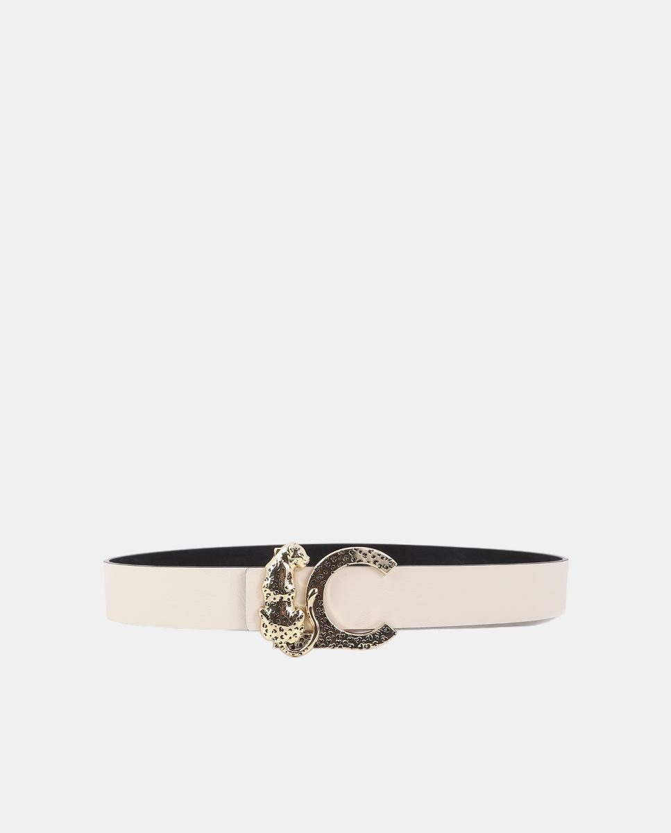 Cinto Reversível com Fivela com Logótipo e Animal Print Preto-4