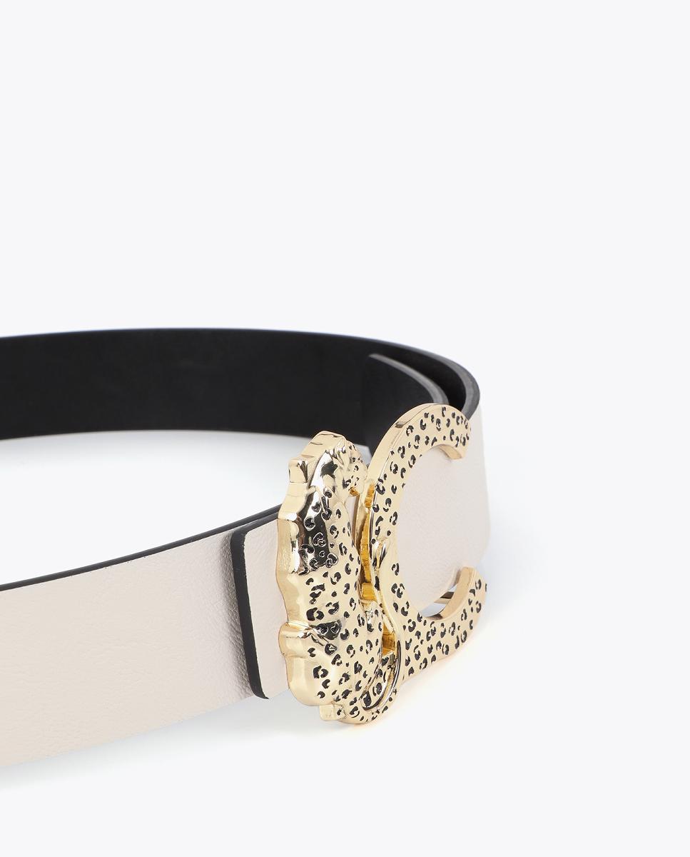 Cinto Reversível com Fivela com Logótipo e Animal Print Preto-6