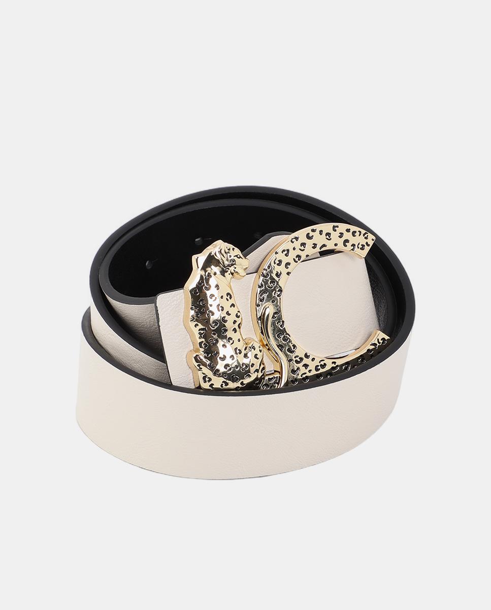 Cinto Reversível com Fivela com Logótipo e Animal Print Preto-7