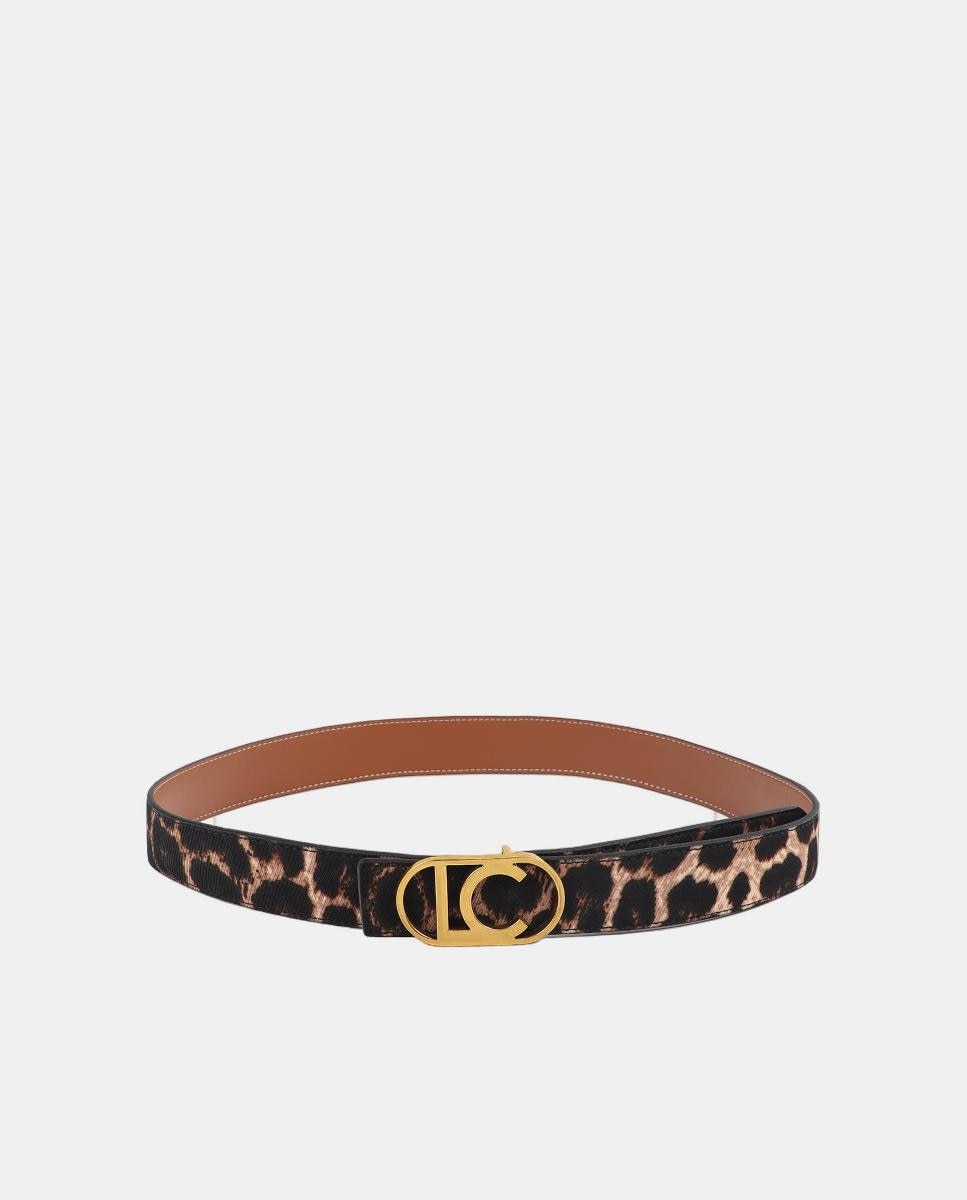 Cinto Reversível com Animal Print e Fivela com Logótipo Oval Castanho-escuro-2