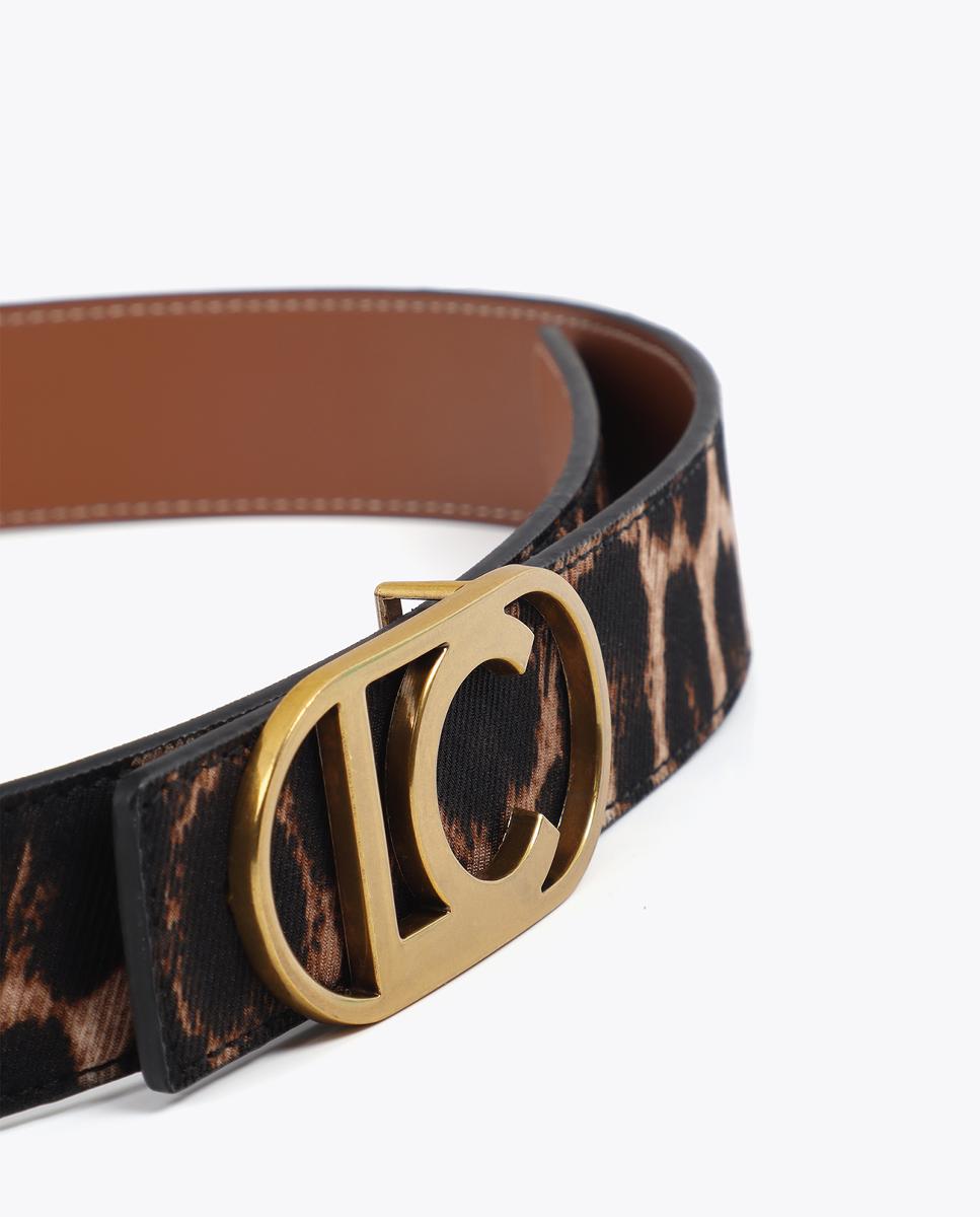 Cinto Reversível com Animal Print e Fivela com Logótipo Oval Castanho-escuro-3