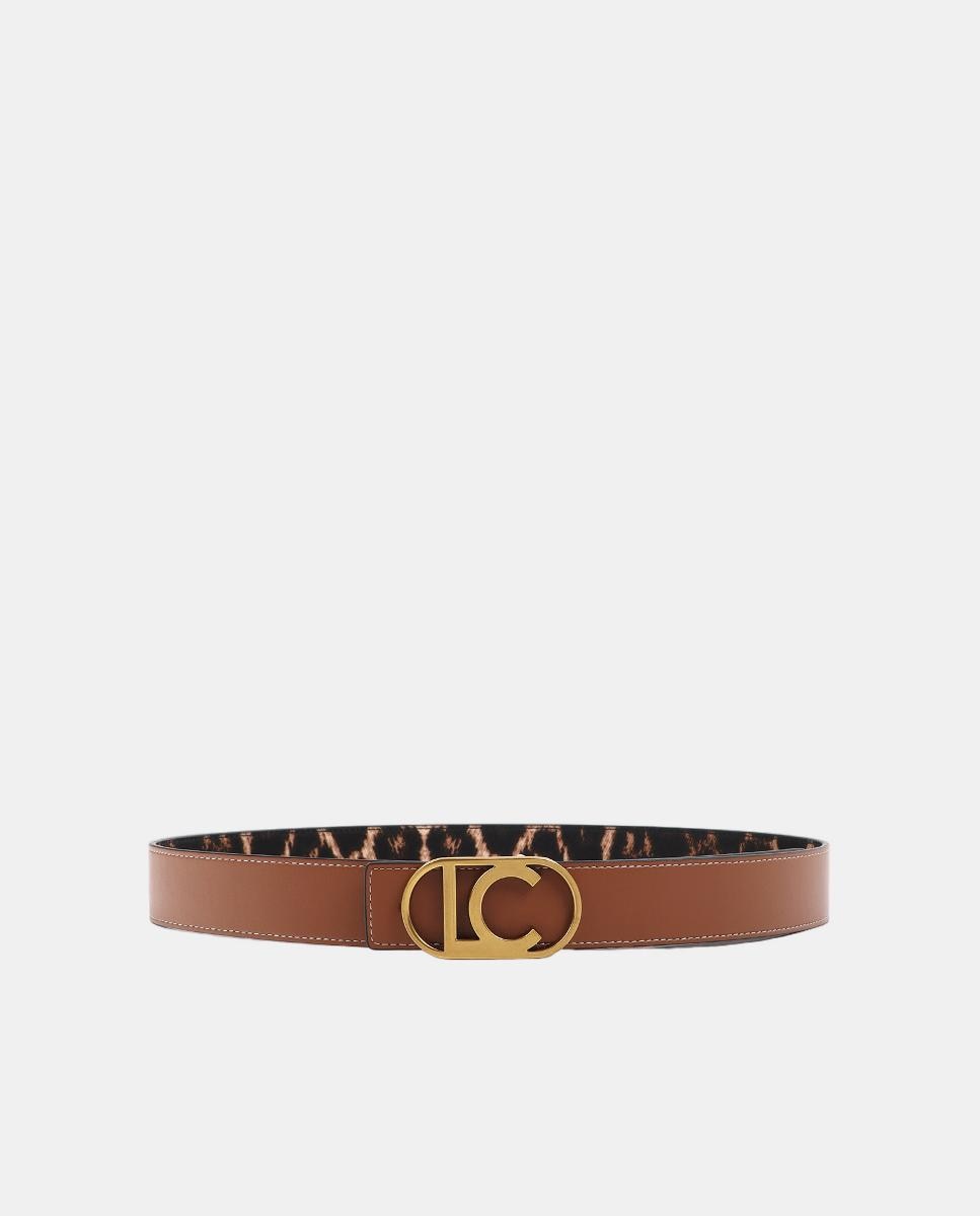 Cinto Reversível com Animal Print e Fivela com Logótipo Oval Castanho-escuro-4