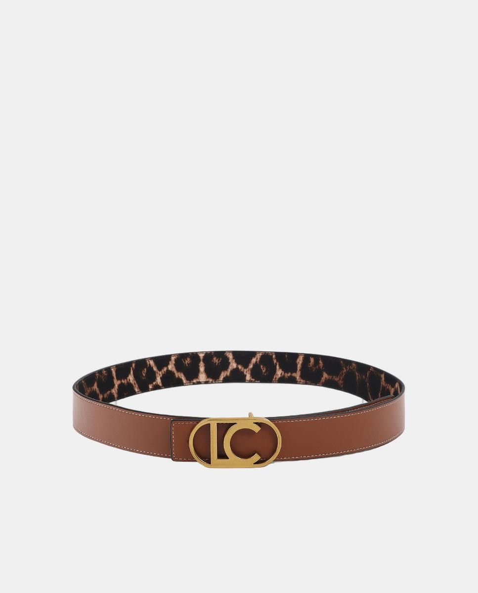 Cinto Reversível com Animal Print e Fivela com Logótipo Oval Castanho-escuro-5