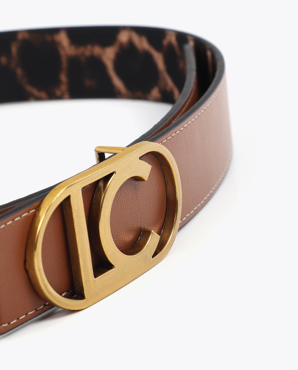 Cinto Reversível com Animal Print e Fivela com Logótipo Oval Castanho-escuro-6