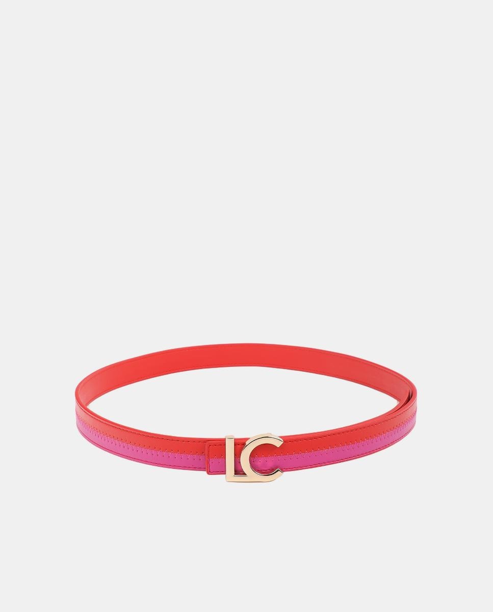 Cinto Bicolor com Fivela com Logótipo LC Vermelho-2