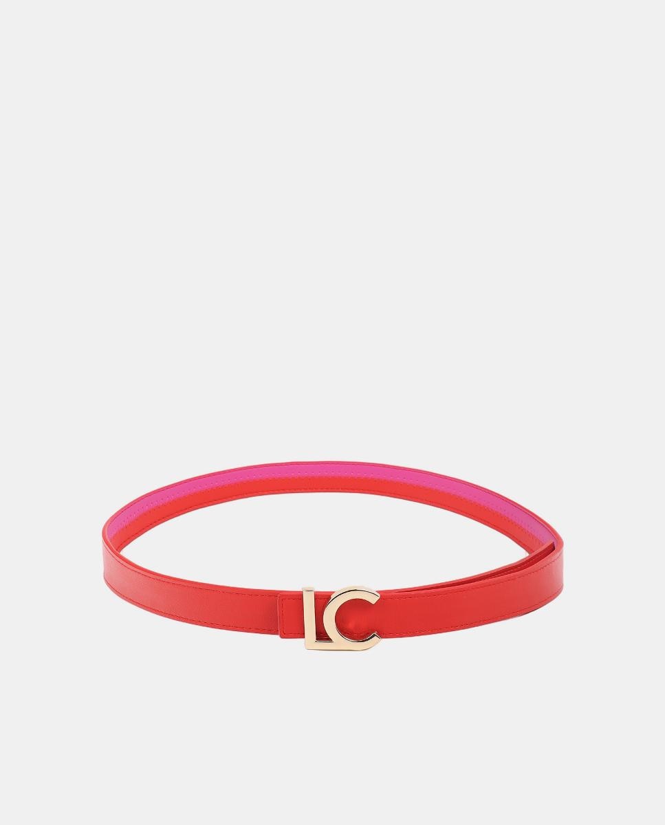 Cinto Bicolor com Fivela com Logótipo LC Vermelho-5