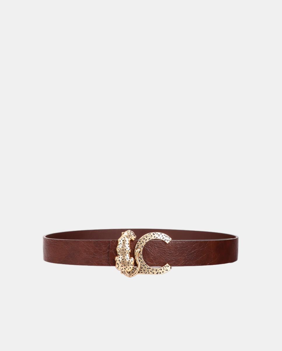 Imagem 0 de Cinto Reversível de Efeito de Couro com Textura e Fivela LC Leopardo - Castanho