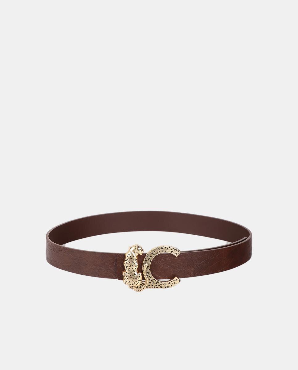 Cinto Reversível de Efeito de Couro com Textura e Fivela LC Leopardo - Castanho Castanho-escuro-2