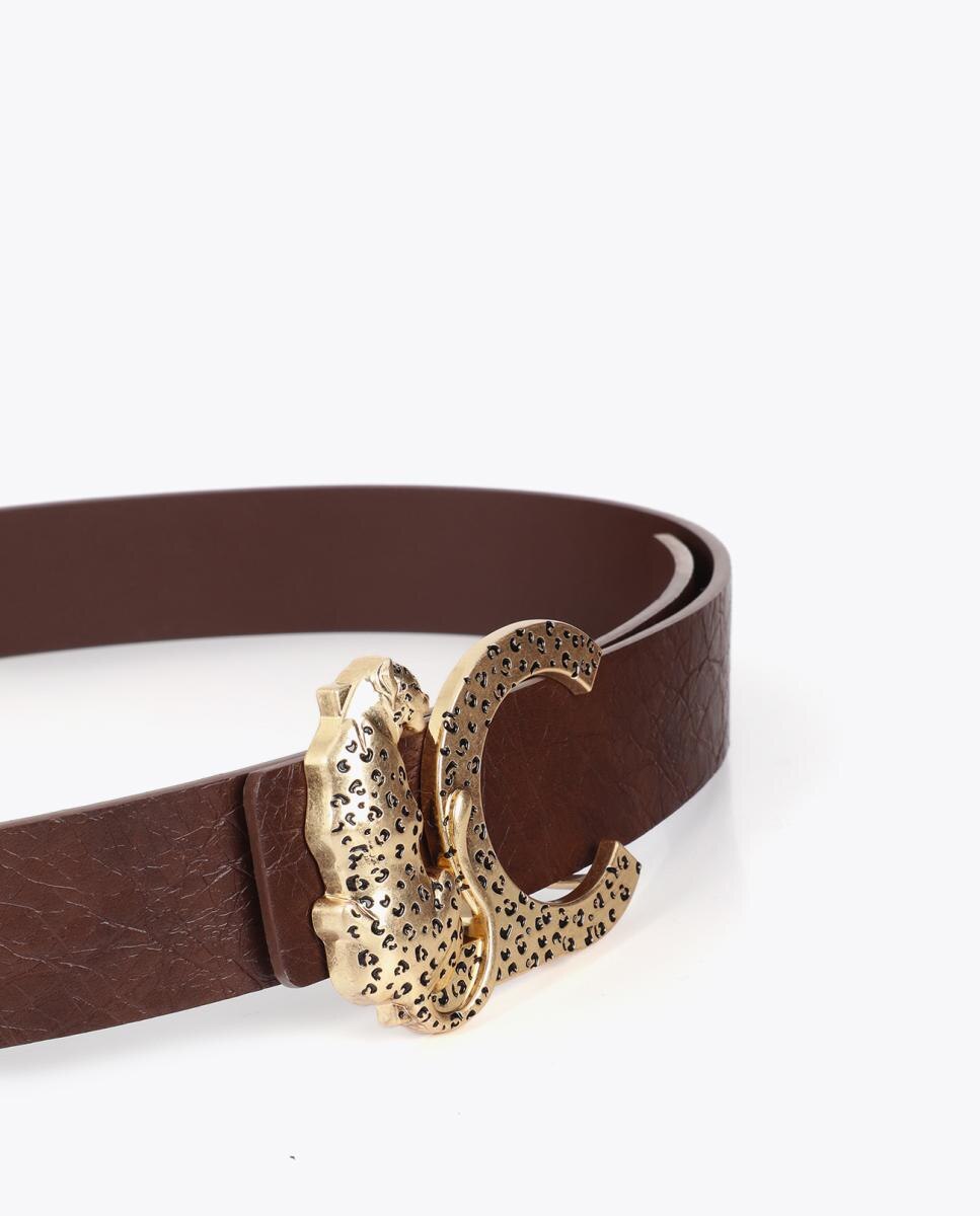 Cinto Reversível de Efeito de Couro com Textura e Fivela LC Leopardo - Castanho Castanho-escuro-3