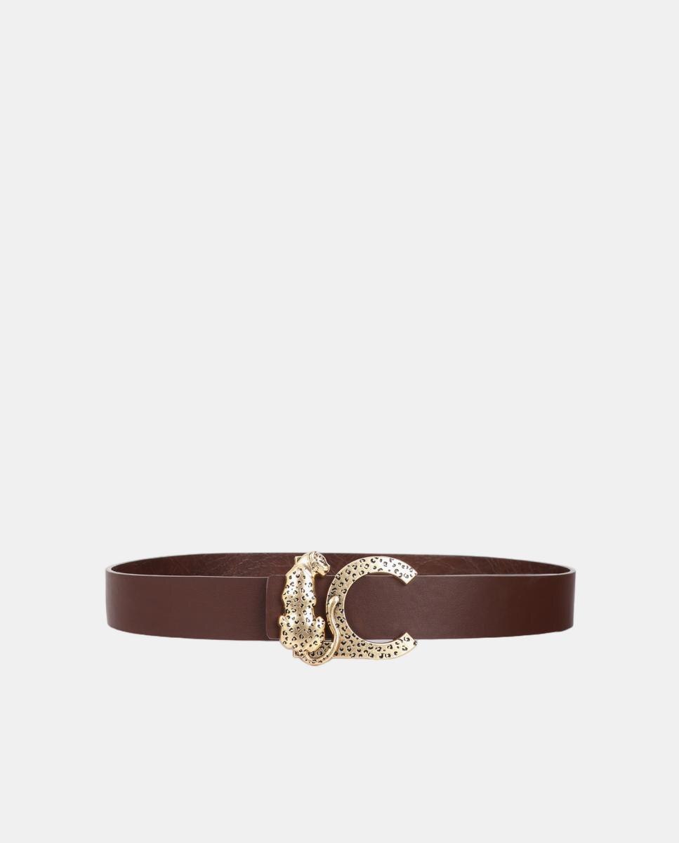 Cinto Reversível de Efeito de Couro com Textura e Fivela LC Leopardo - Castanho Castanho-escuro-4