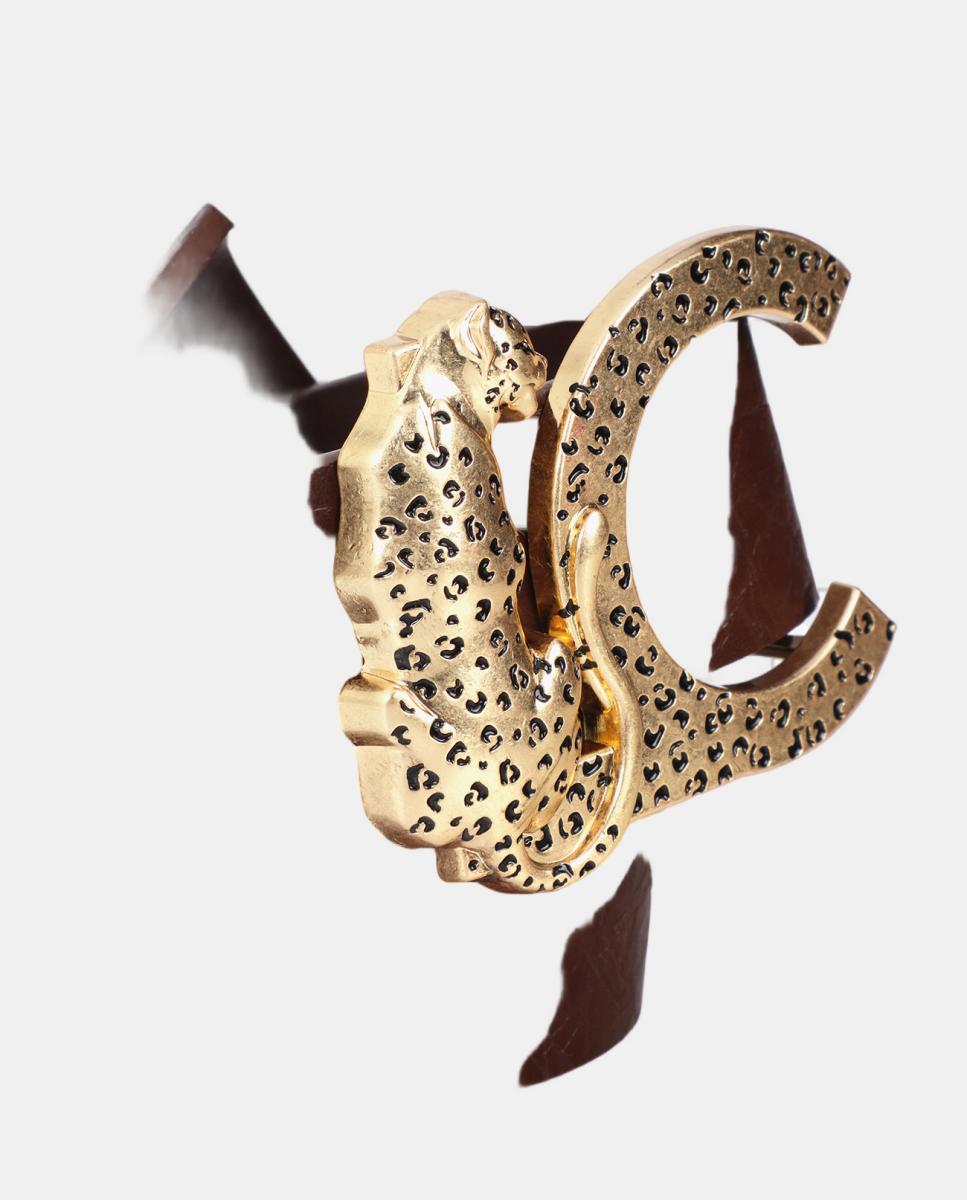 Cinto Reversível de Efeito de Couro com Textura e Fivela LC Leopardo - Castanho Castanho-escuro-7