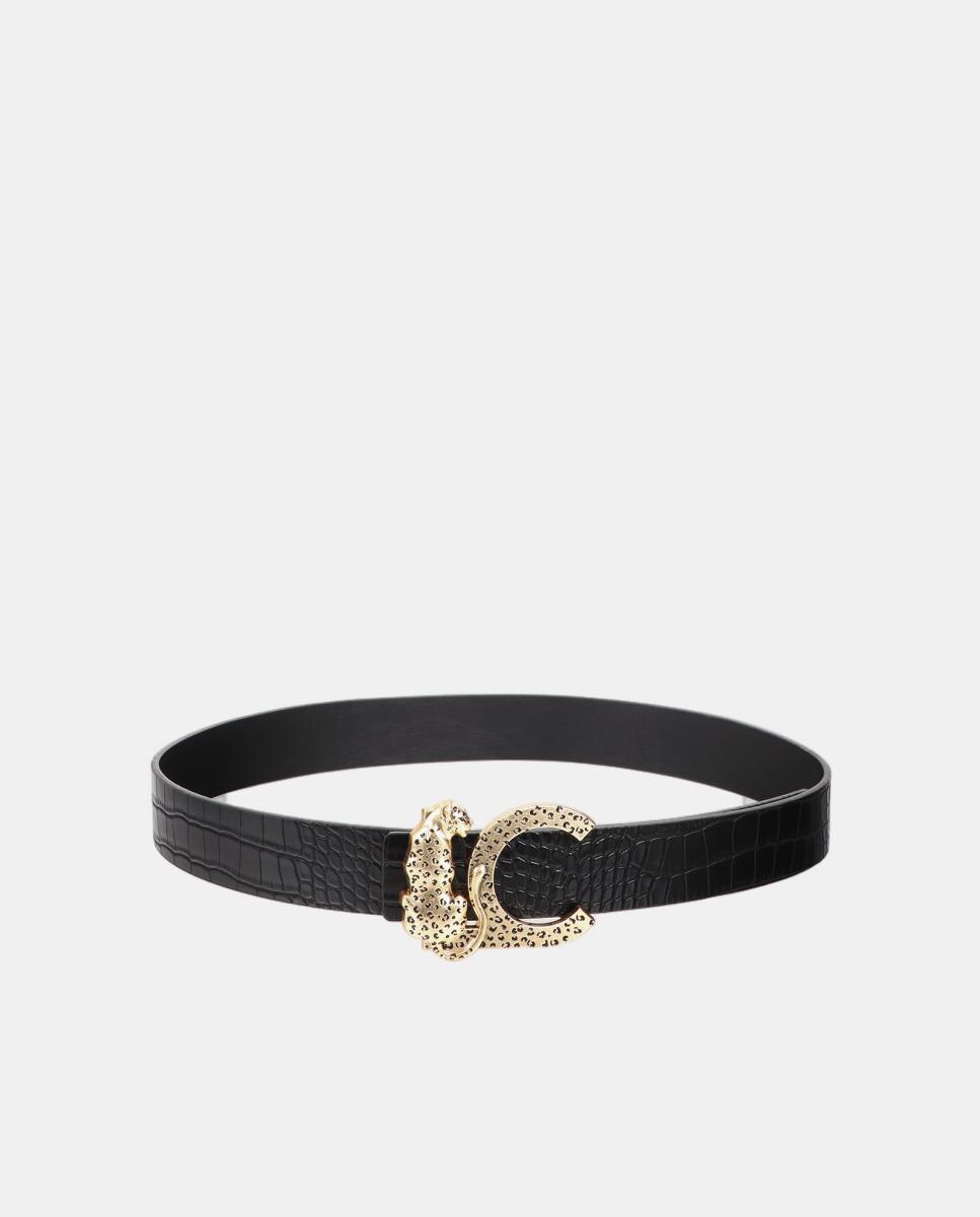 Cinto Reversível com Efeito de Crocodilo e Fivela LC Leopardo - Preto Preto-2