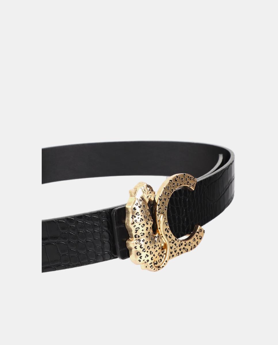 Cinto Reversível com Efeito de Crocodilo e Fivela LC Leopardo - Preto Preto-3